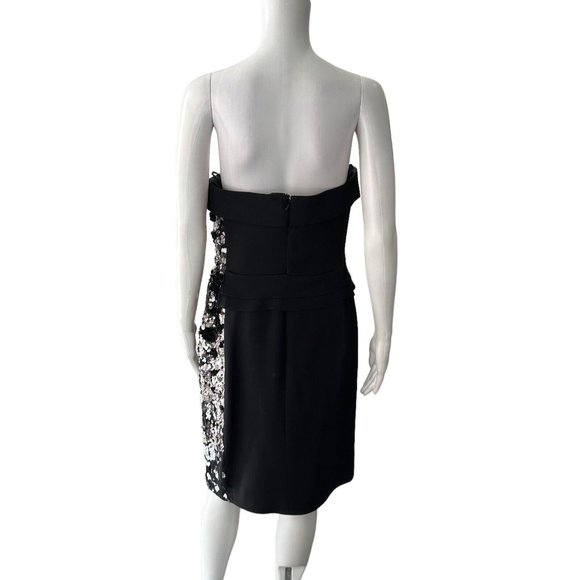 J Mendel Black Sequin Strapless Dress Size 10 100% Silk Short Mini Sheath - Picture 6 of 11